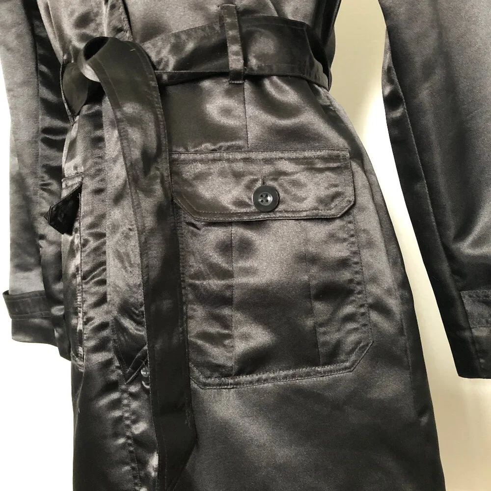 Sans Souci Black Belted Satiny Jacket, Size Large